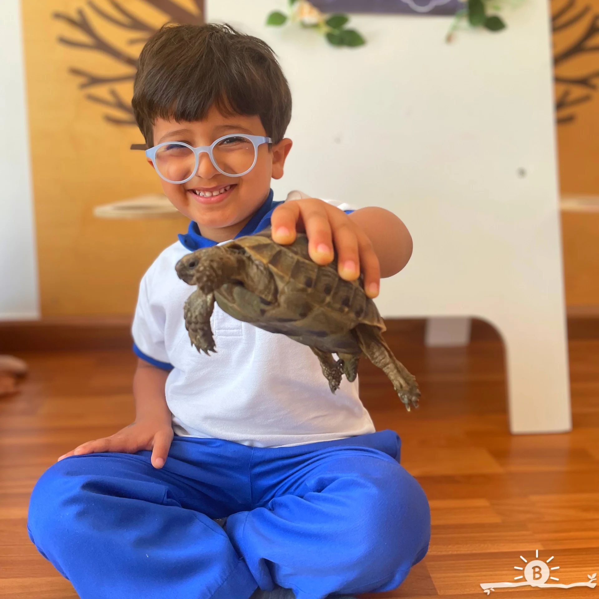 Child holding a tortoise.