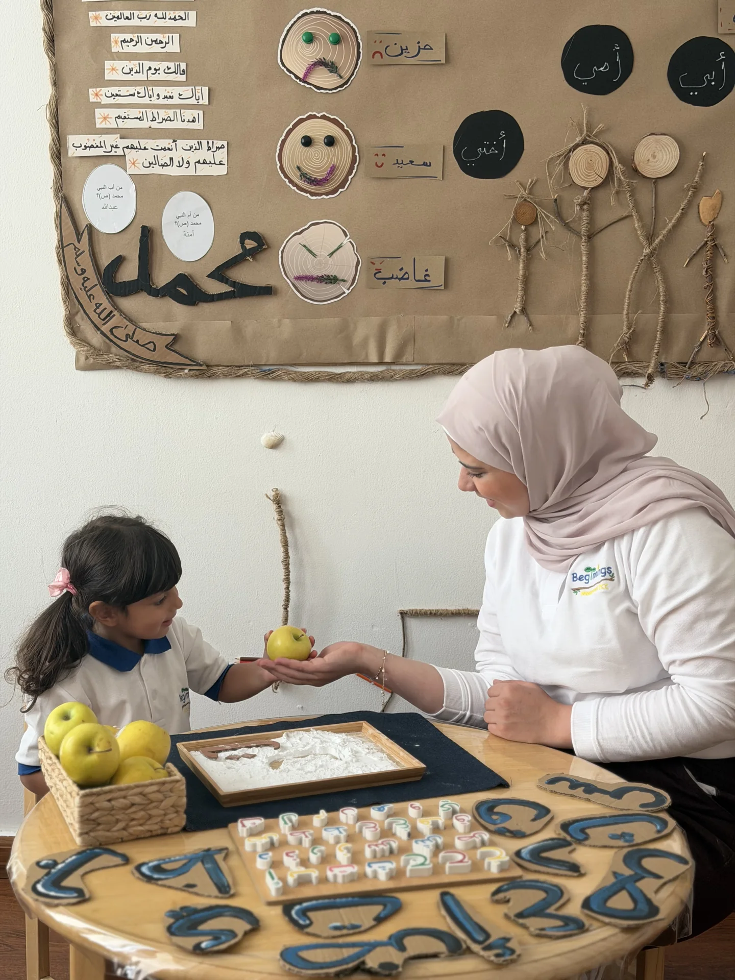 Arabic learning with teacher at Beginnings Forest Montessori in Muhaisnah, Dubai.